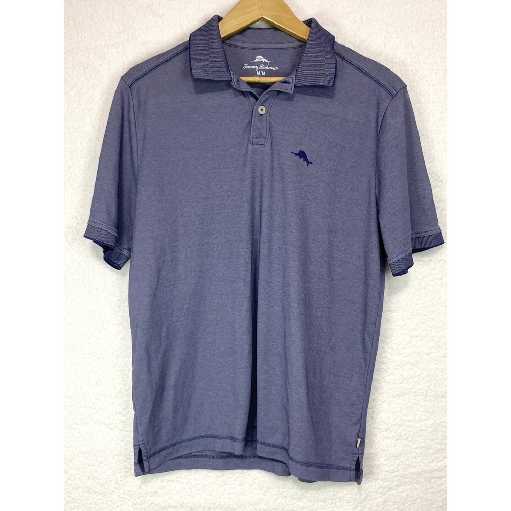 Tommy Bahama Mens Medium Blue Heathered Marlin Logo Short Sleeve Polo Shirt